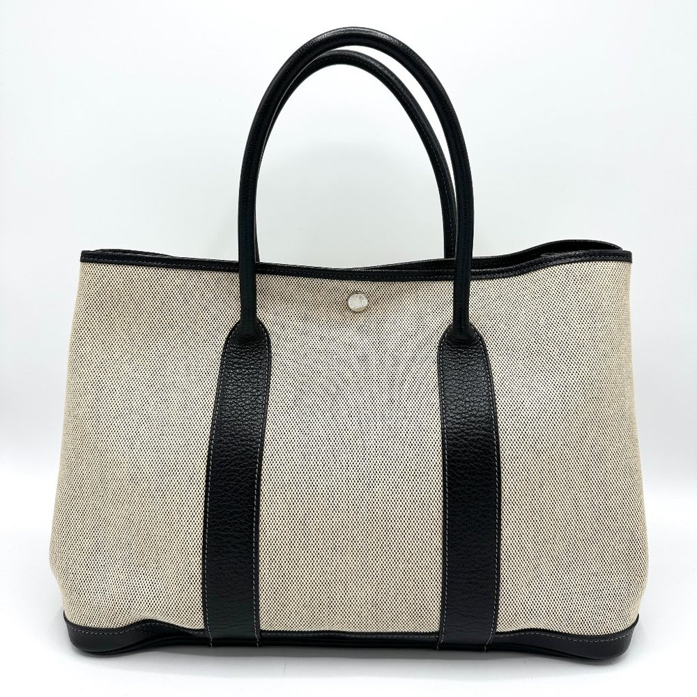 Hermes Canvas/Black Buffle Leather Garden Party 36 - Picture 3 of 11